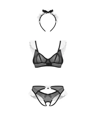 Costume de soubrette sexy Obsessive avec soutien-gorge à armatures, string ouvert et serre-tête en dentelle-7