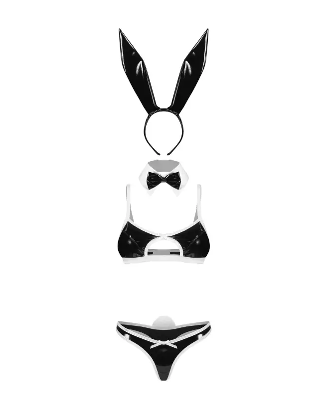 Costume sexy Night Bunny d'Obsessive avec oreilles de lapin et effet cuir-7