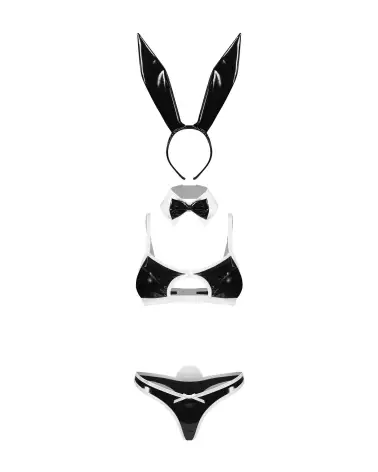 Costume sexy Night Bunny d'Obsessive avec oreilles de lapin et effet cuir-7