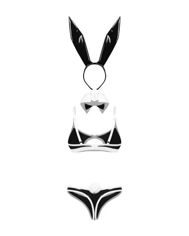 Costume sexy Night Bunny d'Obsessive avec oreilles de lapin et effet cuir-8