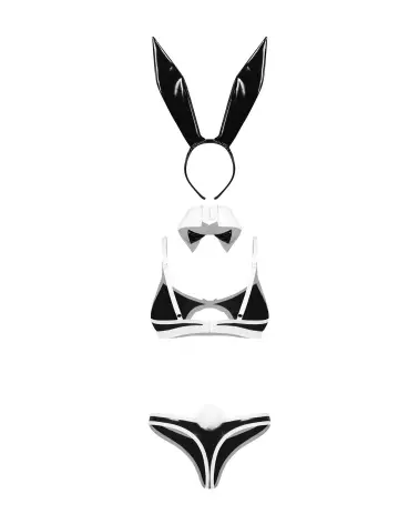 Costume sexy Night Bunny d'Obsessive avec oreilles de lapin et effet cuir-8