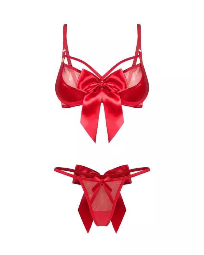 Ensemble Obsessive Gifty Red 2 pièces en lingerie sexy avec soutien-gorge à armatures et string finitions satin-5