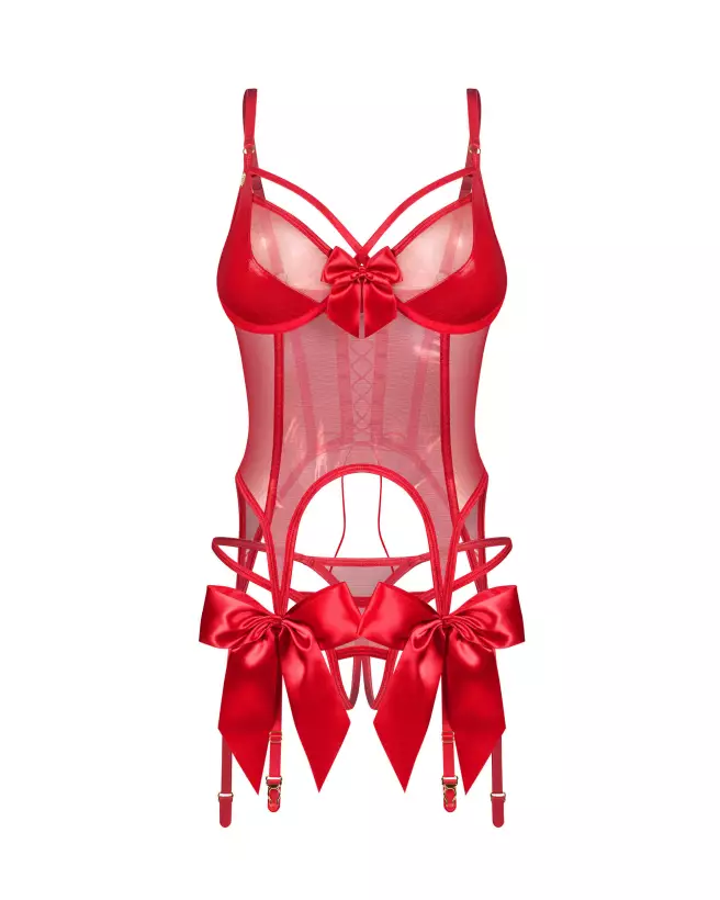 Corset Gifty Rouge Obsessive avec string ouvert et détails satin-6