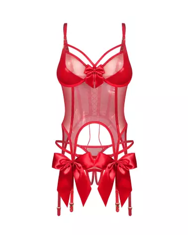 Corset Gifty Rouge Obsessive avec string ouvert et détails satin-6