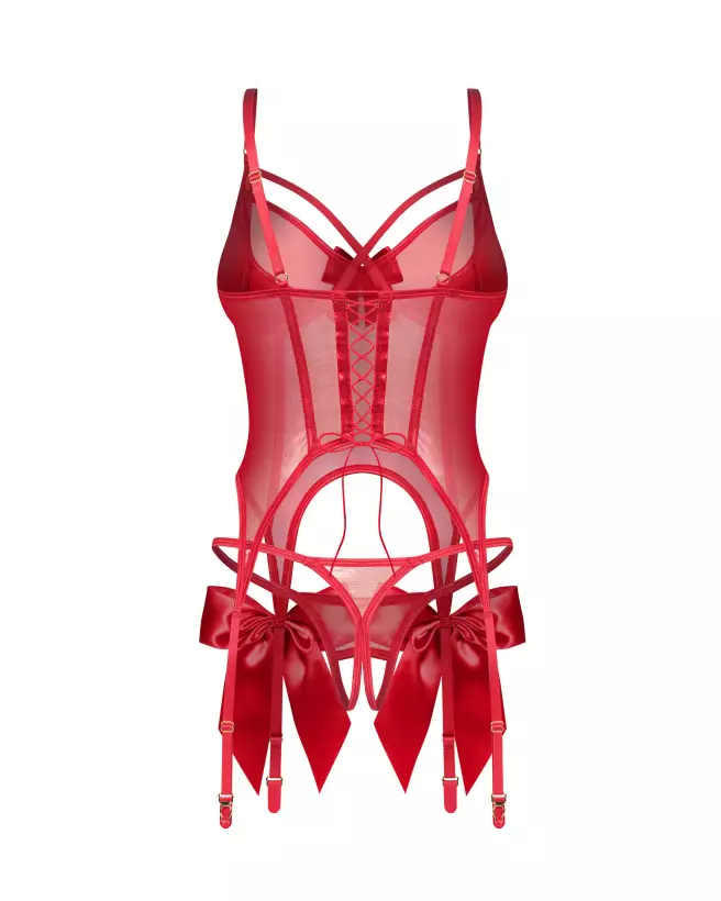 Corset Gifty Rouge Obsessive avec string ouvert et détails satin-7