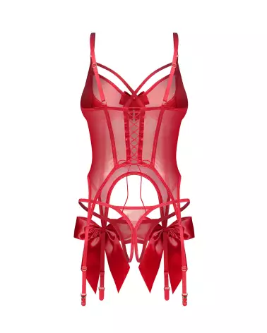 Corset Gifty Rouge Obsessive avec string ouvert et détails satin-7