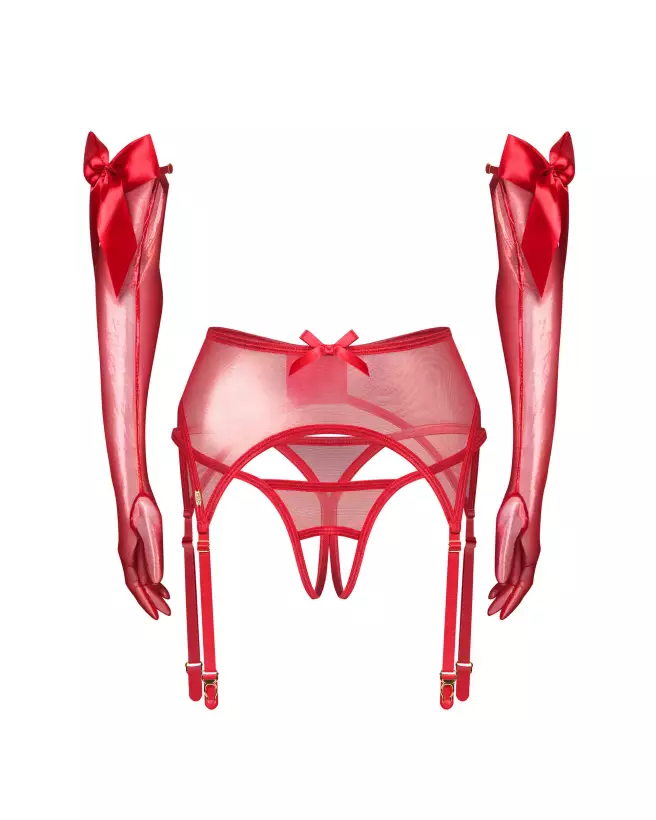 Obsessive Ensemble Gifty Rouge 3 Pièces avec Porte-Jarretelles et Nœuds Satin-5