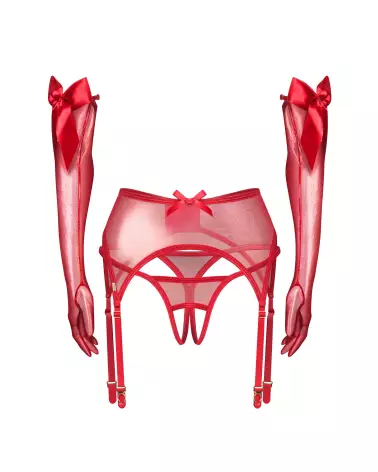 Obsessive Ensemble Gifty Rouge 3 Pièces avec Porte-Jarretelles et Nœuds Satin-5