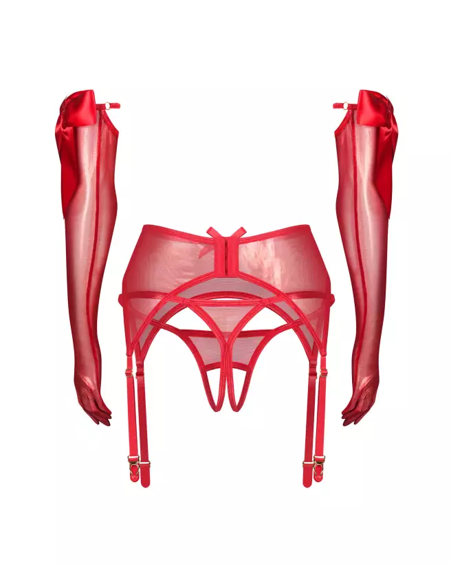Obsessive Ensemble Gifty Rouge 3 Pièces avec Porte-Jarretelles et Nœuds Satin-6