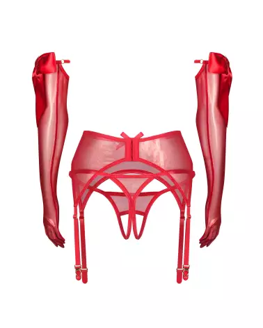 Obsessive Ensemble Gifty Rouge 3 Pièces avec Porte-Jarretelles et Nœuds Satin-6