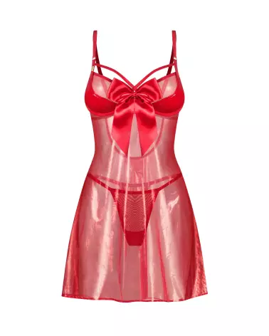 Photo de Gifty Red Babydoll et String par Obsessive, lingerie transparente scintillante avec détail nœud satin-5