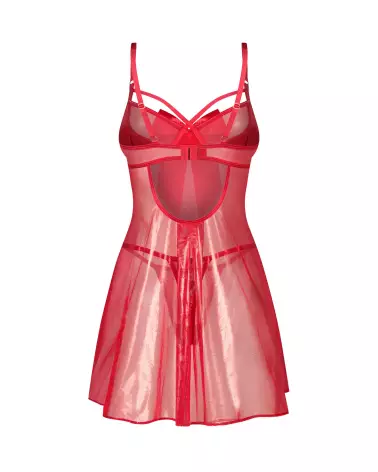 Photo de Gifty Red Babydoll et String par Obsessive, lingerie transparente scintillante avec détail nœud satin-6