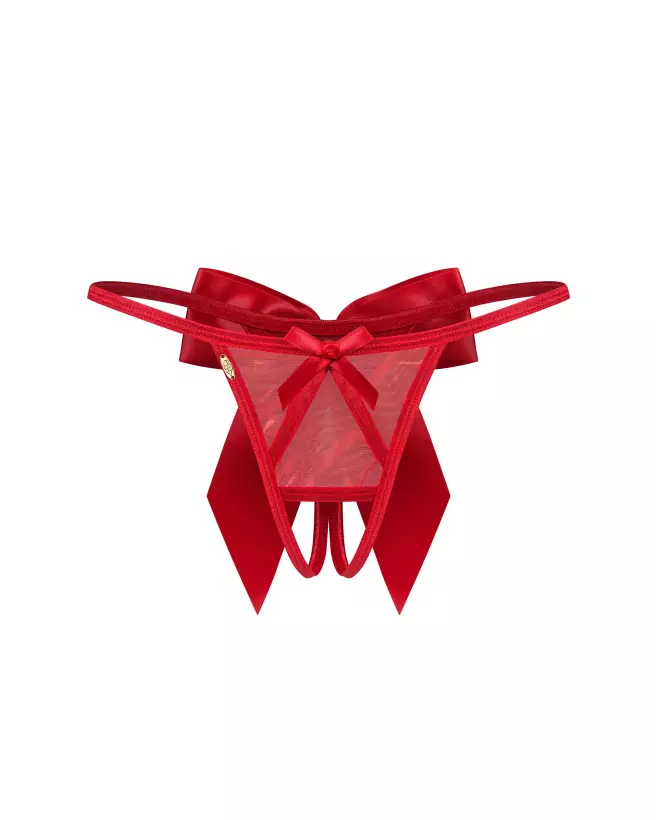 Image du Gifty Red String Ouvert par Obsessive avec tissu scintillant et nœuds en satin-6