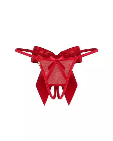 Image du Gifty Red String Ouvert par Obsessive avec tissu scintillant et nœuds en satin-6