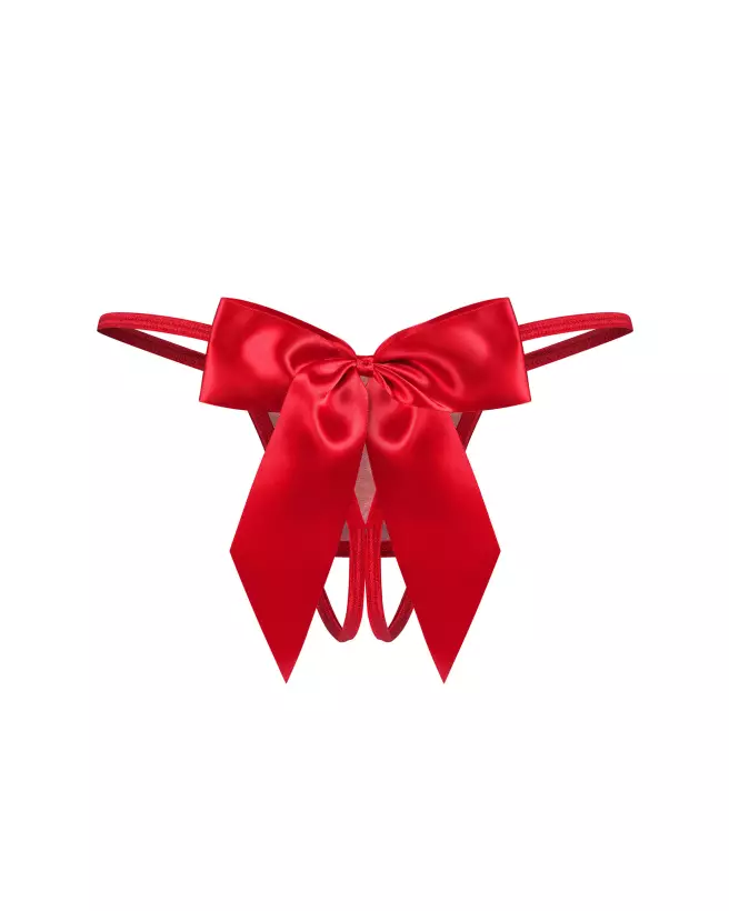 Image du Gifty Red String Ouvert par Obsessive avec tissu scintillant et nœuds en satin-7
