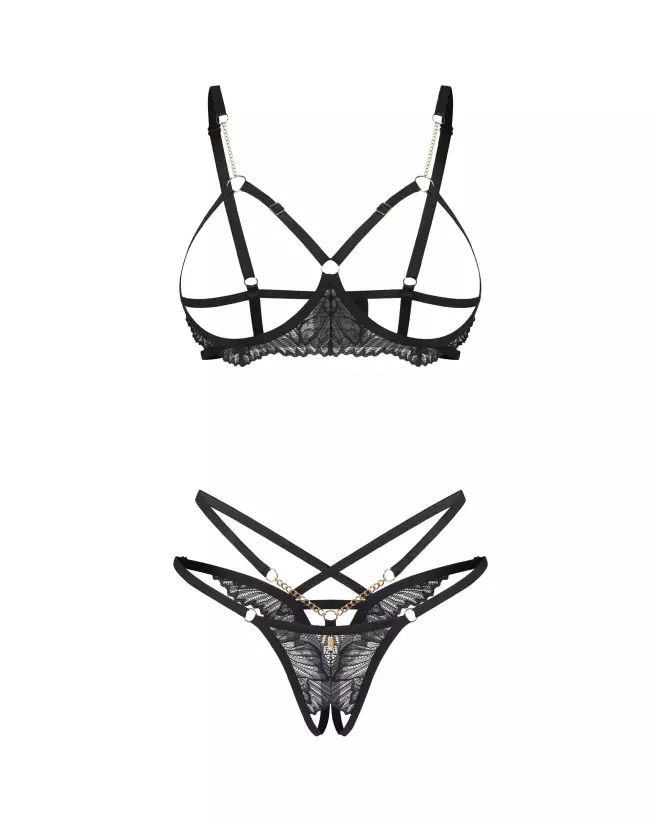 Photo de l'Ensemble Ouvert Matildea Noir d'Obsessive, dentelle délicate et chaînes élégantes-5