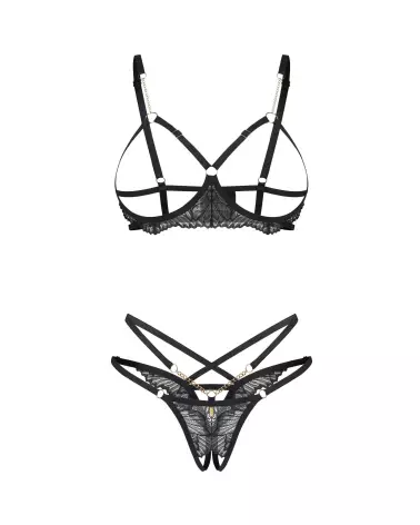 Photo de l'Ensemble Ouvert Matildea Noir d'Obsessive, dentelle délicate et chaînes élégantes-5