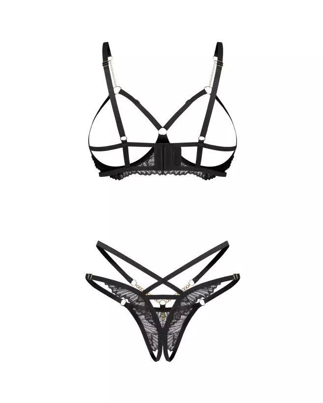 Photo de l'Ensemble Ouvert Matildea Noir d'Obsessive, dentelle délicate et chaînes élégantes-6