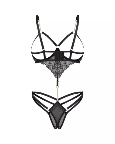 Body Ouvert Noir Matildea par Obsessive avec chaînes décoratives et dentelle fine-6
