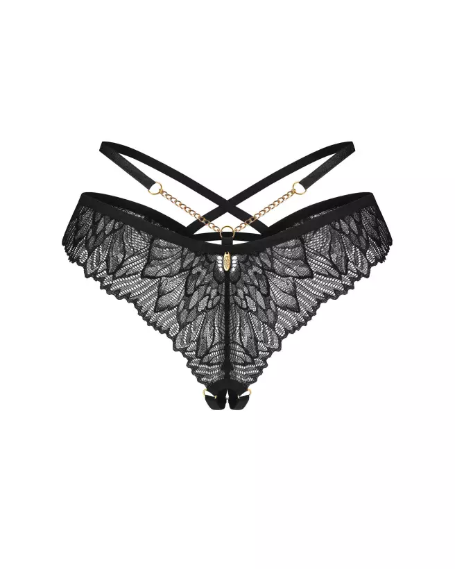 Image de string ouvert Matildea Noir par Obsessive, détails en dentelle et chaînes élégantes-7