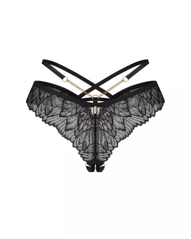 Image de string ouvert Matildea Noir par Obsessive, détails en dentelle et chaînes élégantes-7