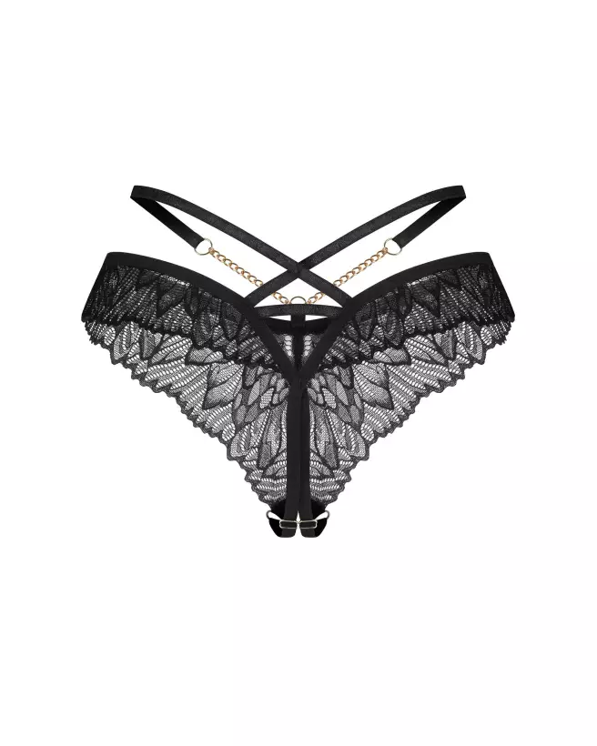 Image de string ouvert Matildea Noir par Obsessive, détails en dentelle et chaînes élégantes-8