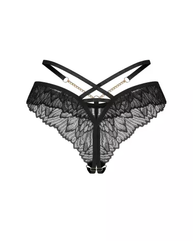 Image de string ouvert Matildea Noir par Obsessive, détails en dentelle et chaînes élégantes-8