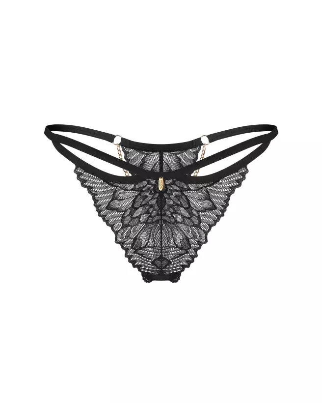 String Matildea Noir Obsessive avec chaîne dorée et dentelle élégante-5