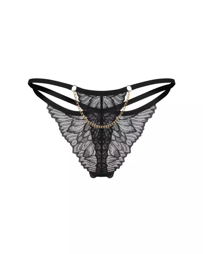 String Matildea Noir Obsessive avec chaîne dorée et dentelle élégante-6