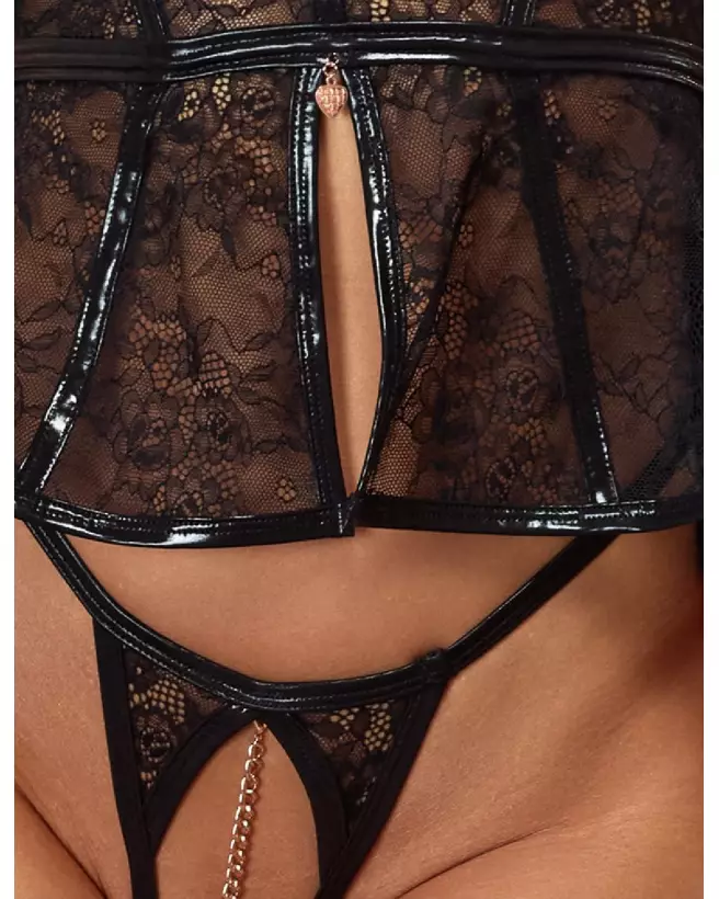 Top and String Body Abierta Fina lingerie sexy femme ensemble dentelle érotique body sensuel deux pièces-6