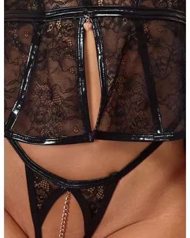 Top and String Body Abierta Fina lingerie sexy femme ensemble dentelle érotique body sensuel deux pièces-6