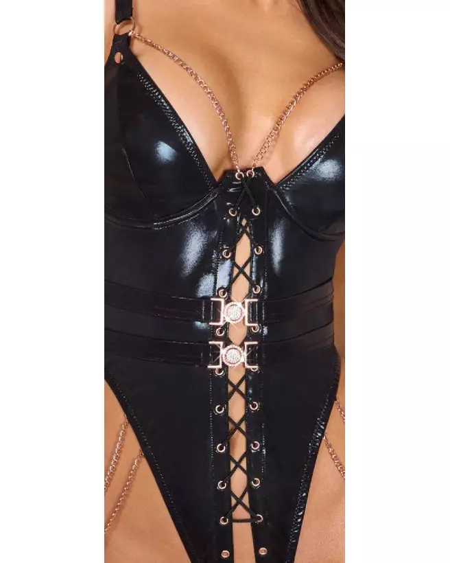 Body sexy noir or rose Abierta Fina lingerie dentelle élégante femme-5