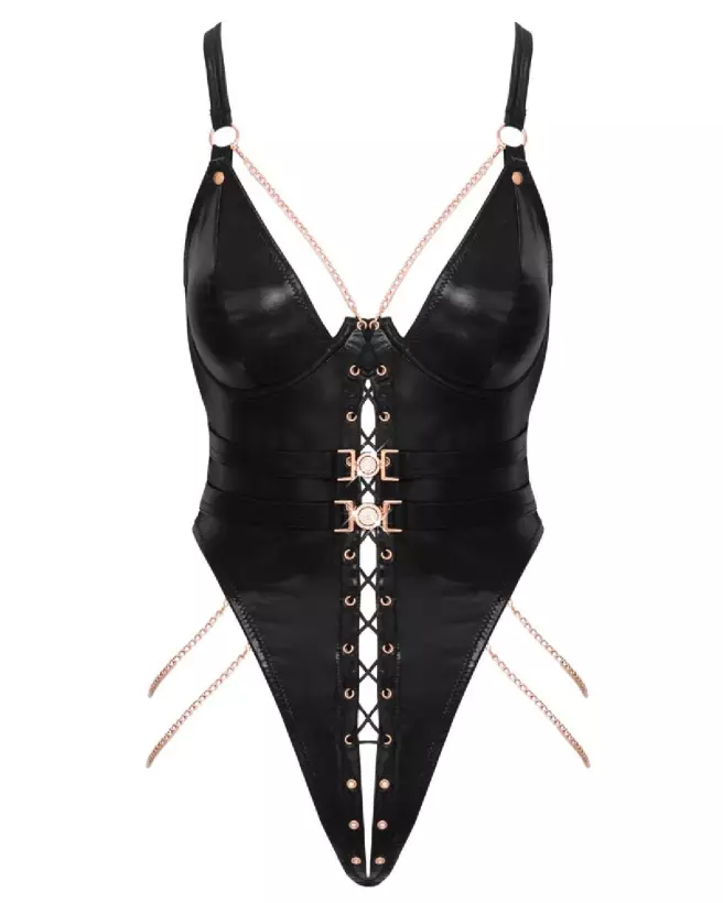 Body sexy noir or rose Abierta Fina lingerie dentelle élégante femme-7