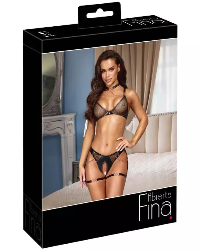 ensemble de lingerie sexy Bra Set Net Abierta Fina en résille transparente soutien-gorge et culotte fine pour femme-1