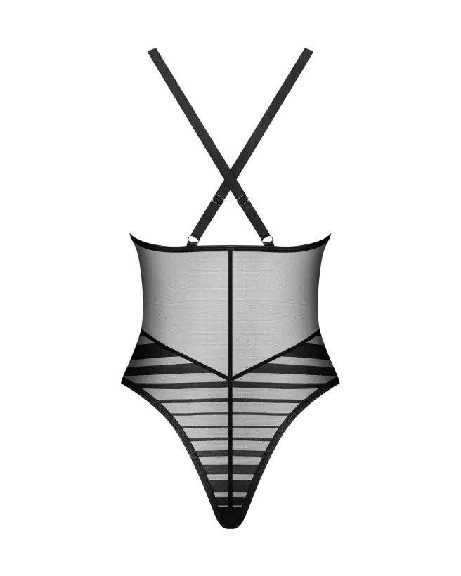 Body sexy noir Obsessive pour femme en dentelle transparente dos nu bretelles réglables lingerie érotique premium-8