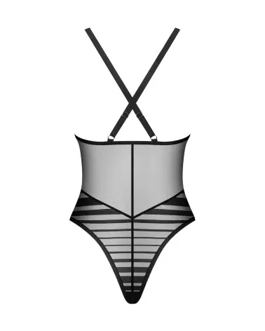 Body sexy noir Obsessive pour femme en dentelle transparente dos nu bretelles réglables lingerie érotique premium-8