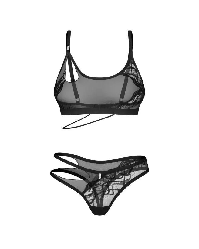 Saturis ensemble 2 pièces Obsessive lingerie sexy noire dentelle soutien-gorge sans armatures string ouvert femme-4