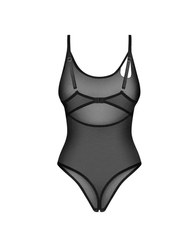 Saturis body ouvert noir Obsessive lingerie sexy femme body transparent ajustable détail métallique body ouvert entrejam-3