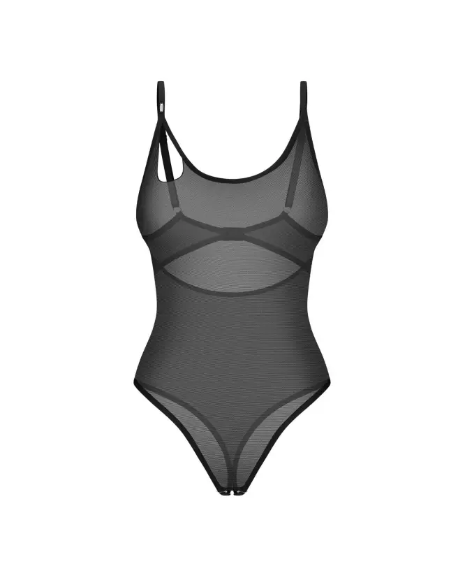 Saturis body ouvert noir Obsessive lingerie sexy femme body transparent ajustable détail métallique body ouvert entrejam-4