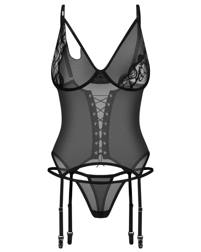 Saturis corset et string noir Obsessive lingerie sexy femme guêpière dentelle ensemble élégant maintien parfait-3