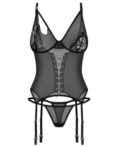 Saturis corset et string noir Obsessive lingerie sexy femme guêpière dentelle ensemble élégant maintien parfait-3