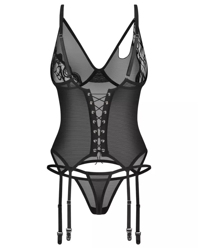 Saturis corset et string noir Obsessive lingerie sexy femme guêpière dentelle ensemble élégant maintien parfait-4