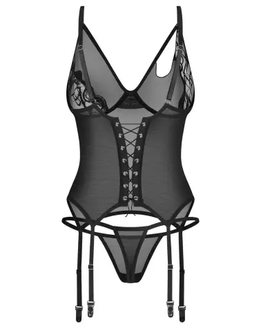 Saturis corset et string noir Obsessive lingerie sexy femme guêpière dentelle ensemble élégant maintien parfait-4