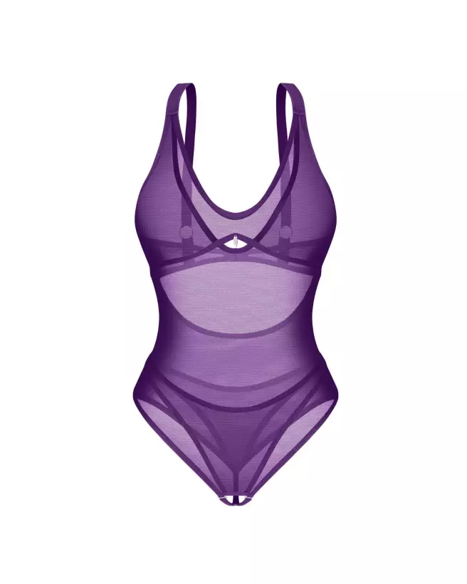 body ouvert violet Obsessive lingerie sexy femme matière douce bretelles réglables coupe échancrée bijou sans nickel-5