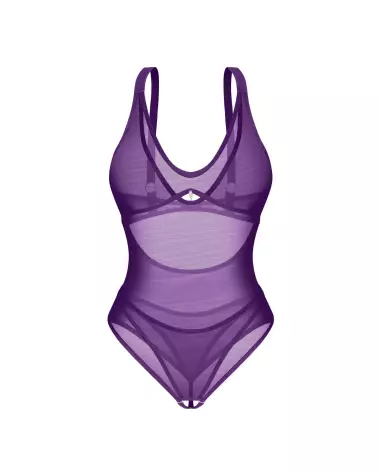 body ouvert violet Obsessive lingerie sexy femme matière douce bretelles réglables coupe échancrée bijou sans nickel-5