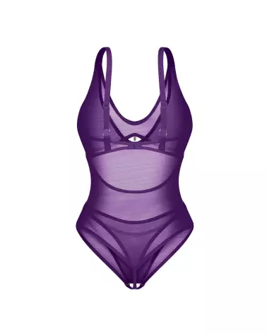 body ouvert violet Obsessive lingerie sexy femme matière douce bretelles réglables coupe échancrée bijou sans nickel-6