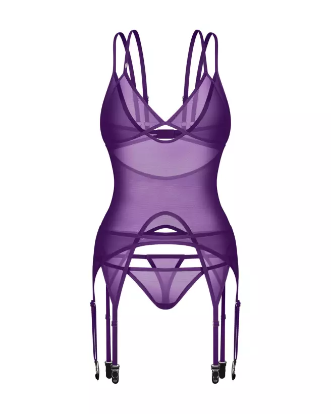 Vibres corset et string violet Obsessive ensemble lingerie sexy femme guêpière bonnets souples porte-jarretelles réglab-7