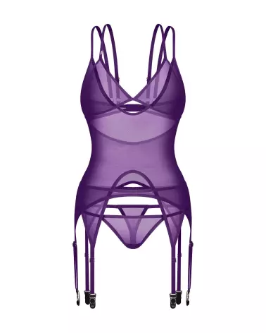 Vibres corset et string violet Obsessive ensemble lingerie sexy femme guêpière bonnets souples porte-jarretelles réglab-7