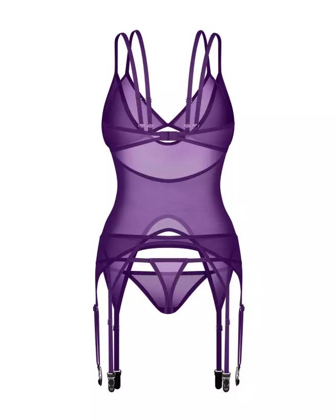 Vibres corset et string violet Obsessive ensemble lingerie sexy femme guêpière bonnets souples porte-jarretelles réglab-8