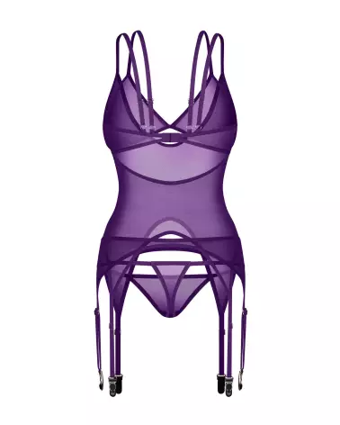 Vibres corset et string violet Obsessive ensemble lingerie sexy femme guêpière bonnets souples porte-jarretelles réglab-8